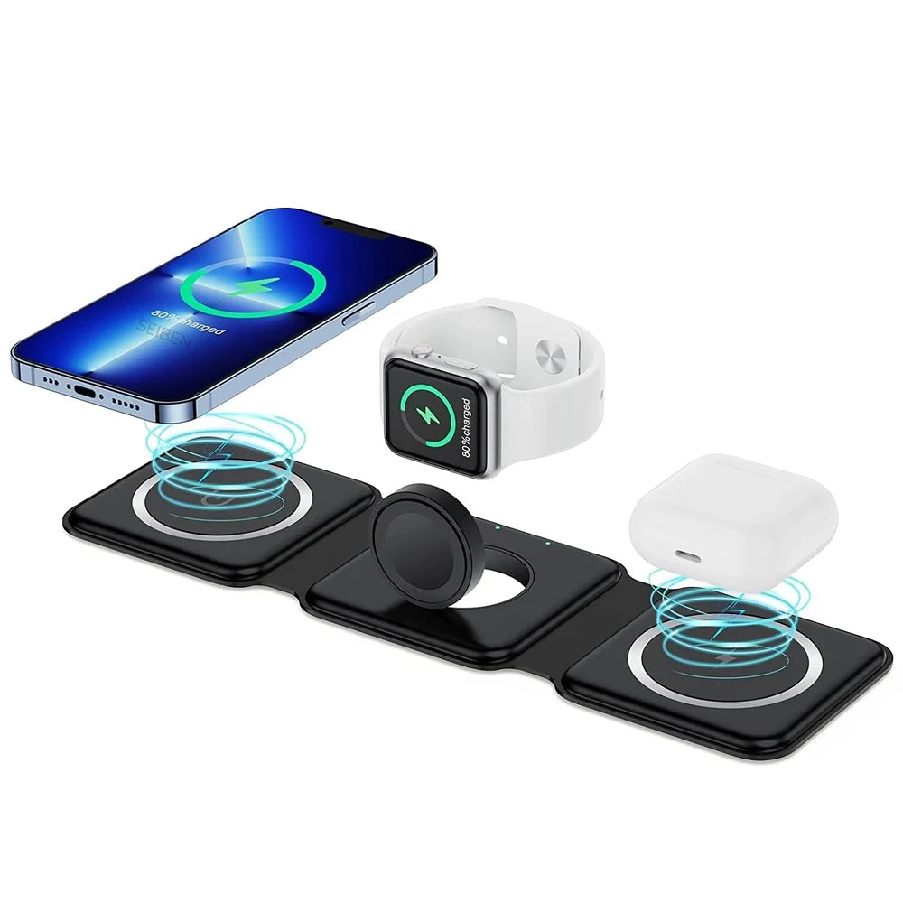 3 in 1 Foldable Wireless Charger 3 In 1 Magnetic Charging Pad Fast Wireless Charger Dock