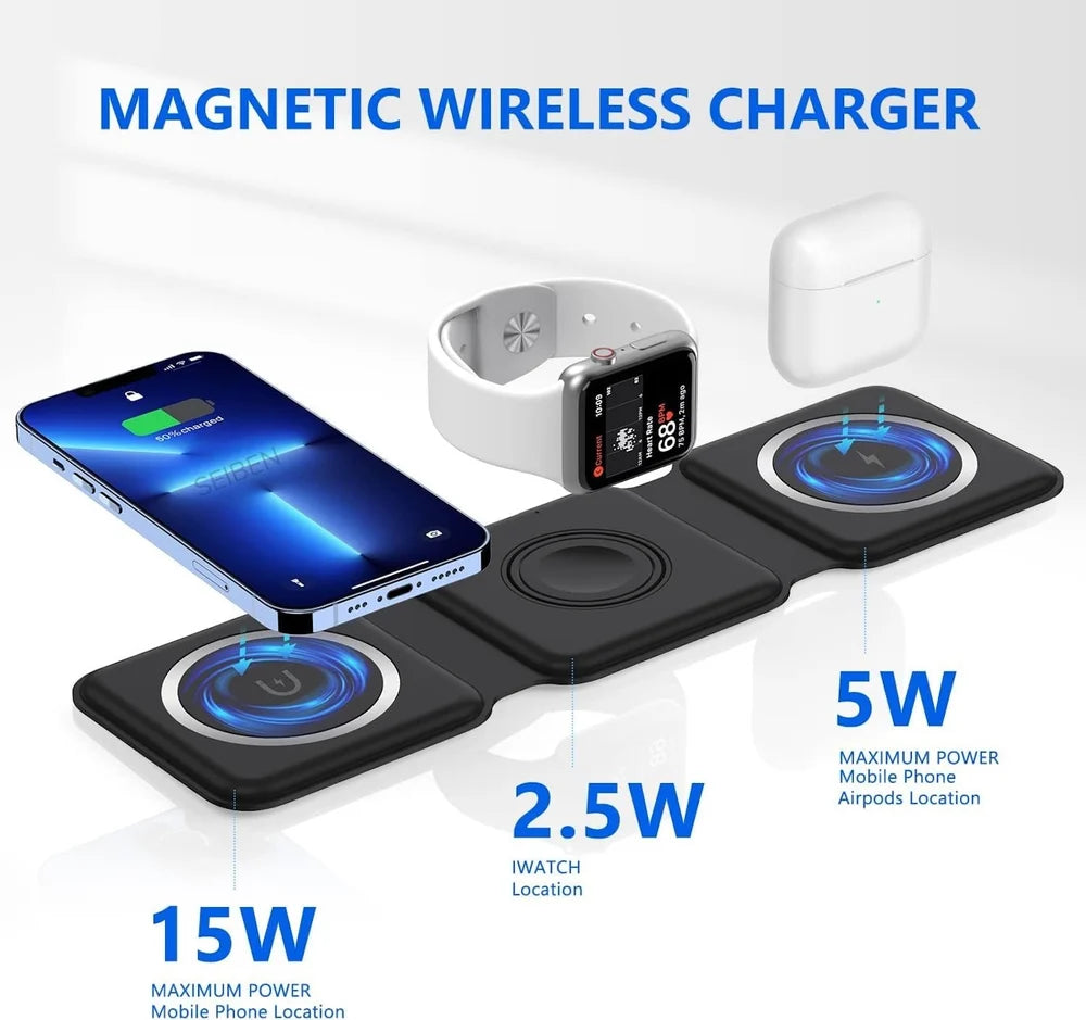 3 in 1 Foldable Wireless Charger 3 In 1 Magnetic Charging Pad Fast Wireless Charger Dock