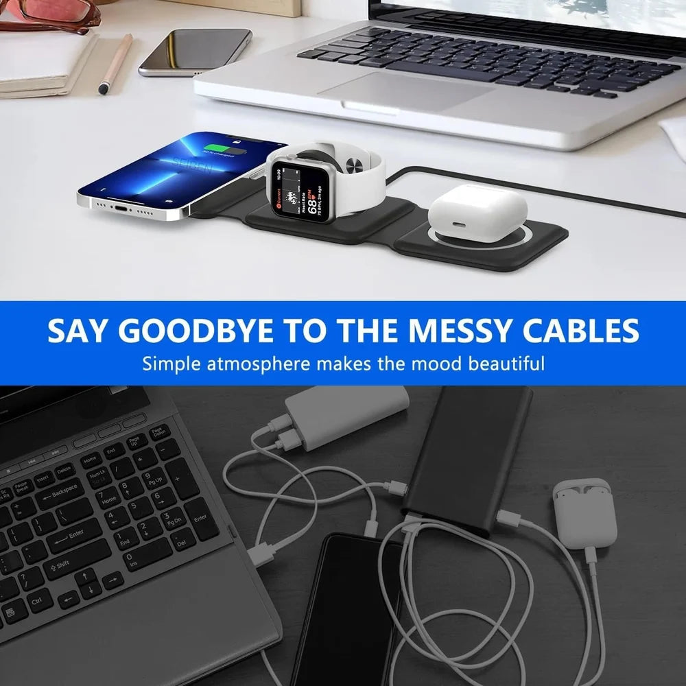 3 in 1 Foldable Wireless Charger 3 In 1 Magnetic Charging Pad Fast Wireless Charger Dock