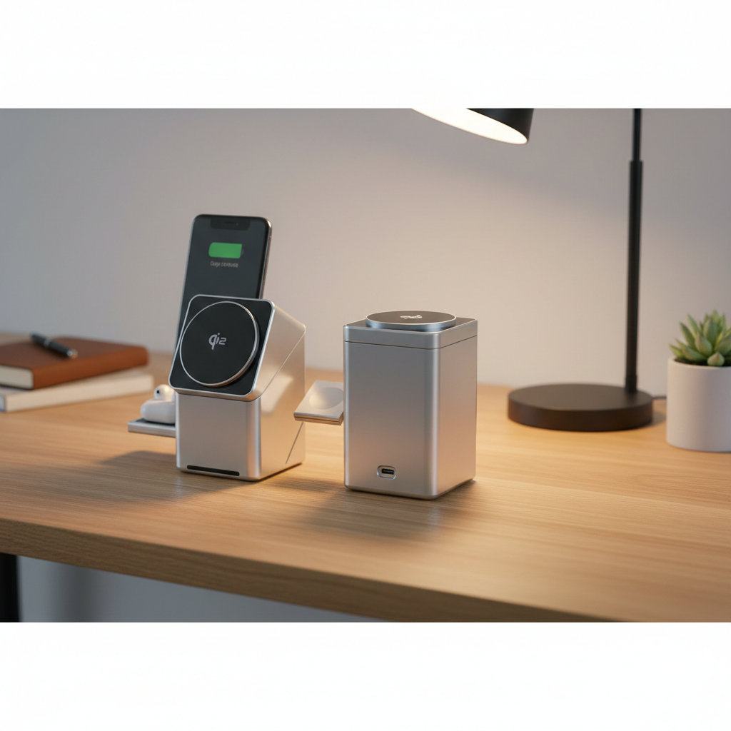 Auto-Rotating Magic Cube Dock Qi2 3-In-1